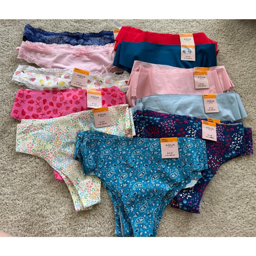 Women’s Aqua Thong Panties S Multiple Colors & Prints – Sexy Comfortable NWT